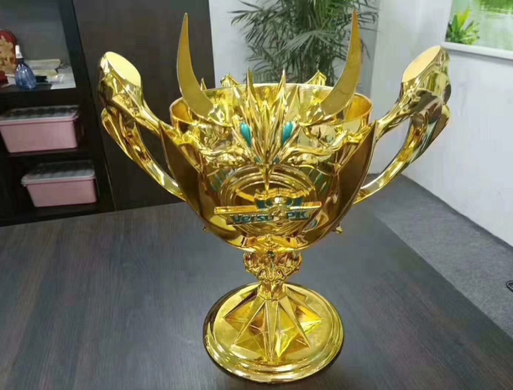 A trophy 3D printed using resin material